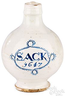 English Delftware Sack bottle, dated 1647