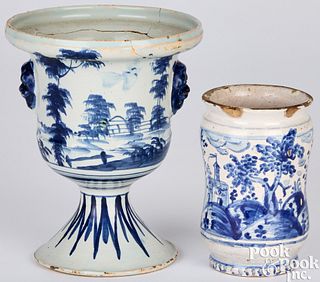 Delftware urn and albarello, early to mid 18th c.