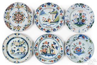 Six Delftware polychrome plates, mid 18th c.