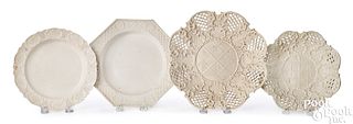 Four English salt glaze stoneware plates