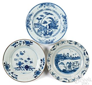 Three Chinese export porcelain plates, 18th c.