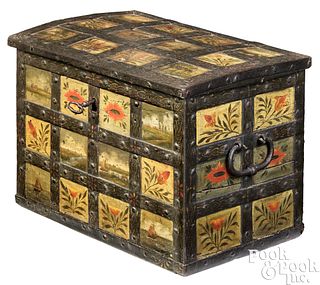 Continental painted pine and iron bound lock box