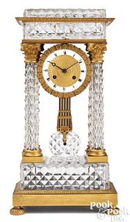 French crystal and gilt bronze portico clock