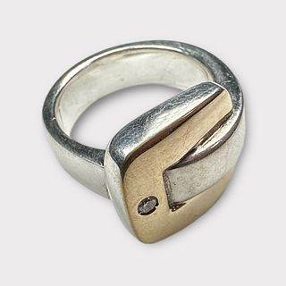 Diamond, 18k, Sterling Silver Buckle Ring