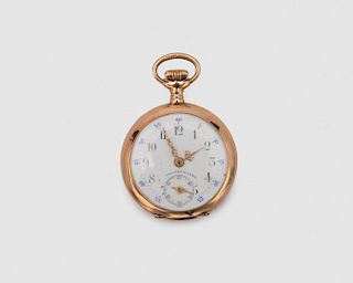 14K Yellow Gold, Enamel, and Diamond Open Face Pocketwatch