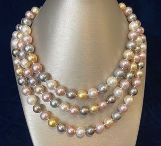 South Sea, Tahitian and Pink Fresh Water Pearl Long Necklace, 117 Pearls