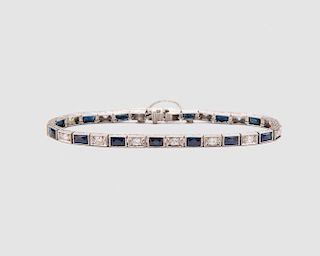 Platinum, Synthetic Sapphire, and Diamond Line Bracelet