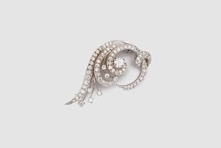 18K White Gold and Diamond Brooch