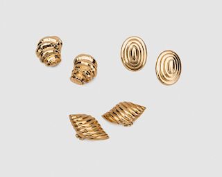 Three Pair 14K Yellow Gold Earclips