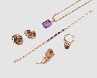 Collection of 14K Yellow Gold and Amethyst Jewelry