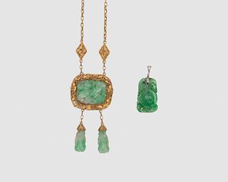 Carved Jadeite Necklace and Pendant