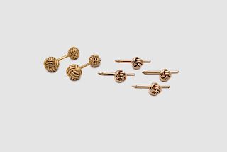 TIFFANY & CO. SCHLUMBERGER 18K Yellow Gold Cufflinks with Four Complimentary 14K Yellow Gold Shirtstuds