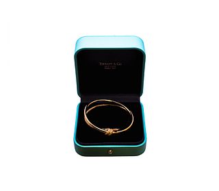 Tiffany & Co Knot Double Row Hinged Bangle in Yellow Gold with Diamonds