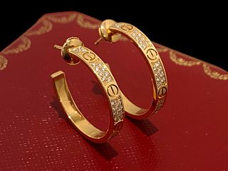 Cartier Love earrings 18kt Rose Gold and Pave Diamond, Hoop earrings