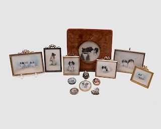 Ten Portrait Miniatures of Dogs, together with Two Silver Dog Charms and a Silver Gilt Locket