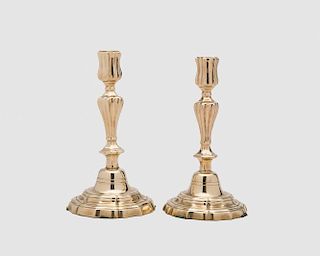Pair of Continental Brass Candlesticks, 18th cenutry