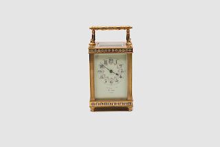 French Brass, Beveled Glass, and Jeweled Carriage Clock