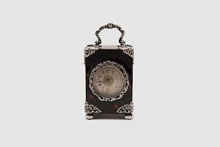 Continental Silver & Tortoiseshell Miniature Carriage Clock
