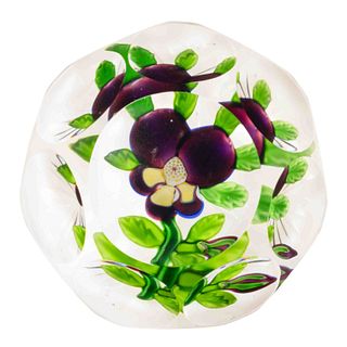 ANTIQUE BACCARAT TYPE II PANSY LAMPWORK ART GLASS PAPERWEIGHT