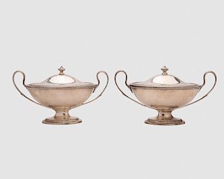 Pair of George III Silver Covered Sauce Tureens