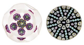 ASSORTED MILLEFIORI ART GLASS PAPERWEIGHTS, LOT OF TWO