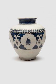 Persian Blue and White Glazed Pottery Vase