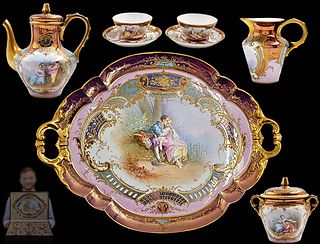 19th C.  French Pink Sever Style Hand Painted Tea Set