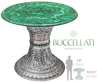 20th C. Italian Silver Large Buccellati Malachite Table