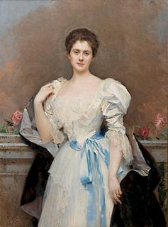 RAIMUNDO DE MADRAZO Y GARRETA, (Spanish, 1841-1920), Portrait of Mrs. Oliver Gould Jennings, 1897