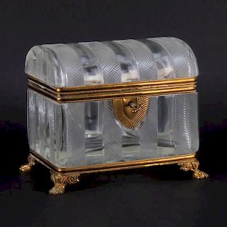 Antique French Victorian Bronze and Glass Casket Form Box
