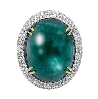 GIA Certified 50.60 ct. Natural Emerald Cabochon Diamond Cocktail Ring in 18k White Gold