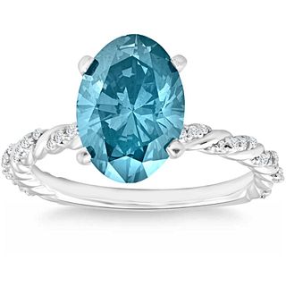3.10 ct. Lab Grown Blue Diamond Engagement Ring in 14k White Gold (Blue, VS)