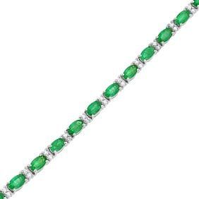 5.50 ct. Natural Emerald & Diamond Bracelet in 14k White Gold.