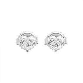 GIA 1.02 ct. Natural Heart Shaped 4 Prong Stud Earrings in Platinum.
