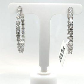 4.06 ct. Natural Emerald Diamond Hoop Earrings in 14K White Gold