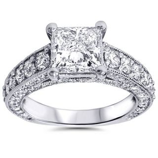 3.75 ct. Natural Princess Cut Diamond Engagement Ring 14K White Gold (G-H, SI)