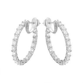 6.00 ct. Emerald Cut Natural Diamond Hoop Earrings in Platinum.