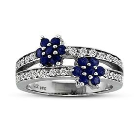 1.10 ct. Natural Diamond & Sapphire Ring in 14K White Gold