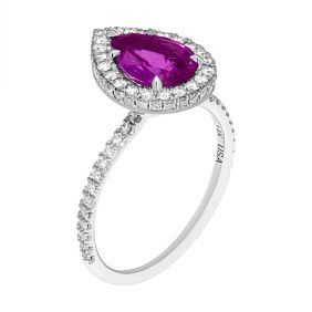 GIA  2.14 ct. Natural Pear Pink Sapphire & Diamond Ring in 18k White Gold