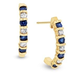 0.91 ct. Natural Diamond & Sapphire Earrings in 14K Yellow Gold
