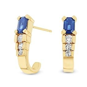 1.45 ct. Natural Sapphire & Diamond J Style Earrings in 14K Yellow Gold