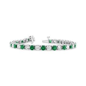 6.25 ct. Natural Round Emerald & Diamond Bracelet in 14K White Gold