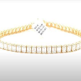 Exceptional 13.13 ct. Emerald Diamond Cut Tennis Bracelet 18K Yellow Gold