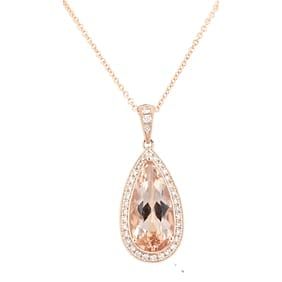 3.14 ct. Natural Morganite & Diamond Necklace in 14k Rose Gold