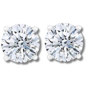 Certified 3.20 ct. Lab Grown Round Diamond Screw Back Earrings in 14k White Gold (F-G, VS)