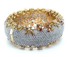 77.02 ct. Fancy Color Natural Diamond Bangle Bracelet in 18K Yellow Gold