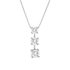 1.00 ct. 3 Stone Natural Diamond Necklace in 14k White Gold