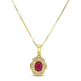 0.50 ct. Natural Ruby & Diamond Accent Necklace in 14K Yellow Gold