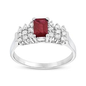 0.70 ct. Natural Ruby & Diamond Ring in 14K White Gold