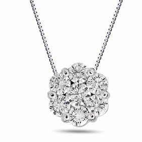 1.00 ct. Natural Round Diamond Cluster Pendant in 14K White Gold